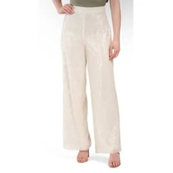 House of Harlow 1960 ivory white sequin lined wide leg pants - Picture 1 of 7